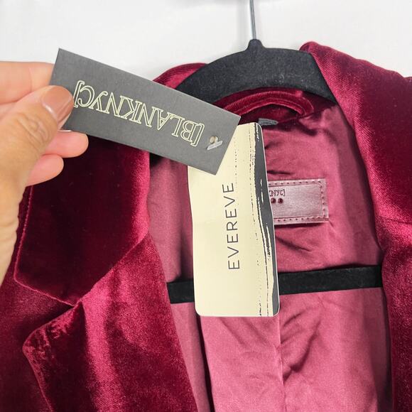 New Blank NYC XSmall XS Burgundy Red Low Key Velvet Blazer Evereve Lined Holiday - Picture 7 of 10